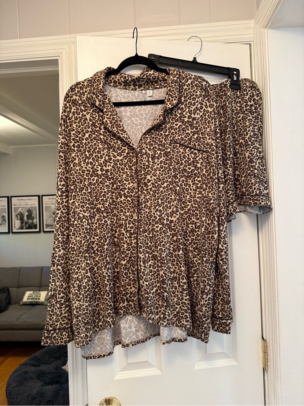 Nordstrom Brown Leopard-Print Button-Front Pajama Top